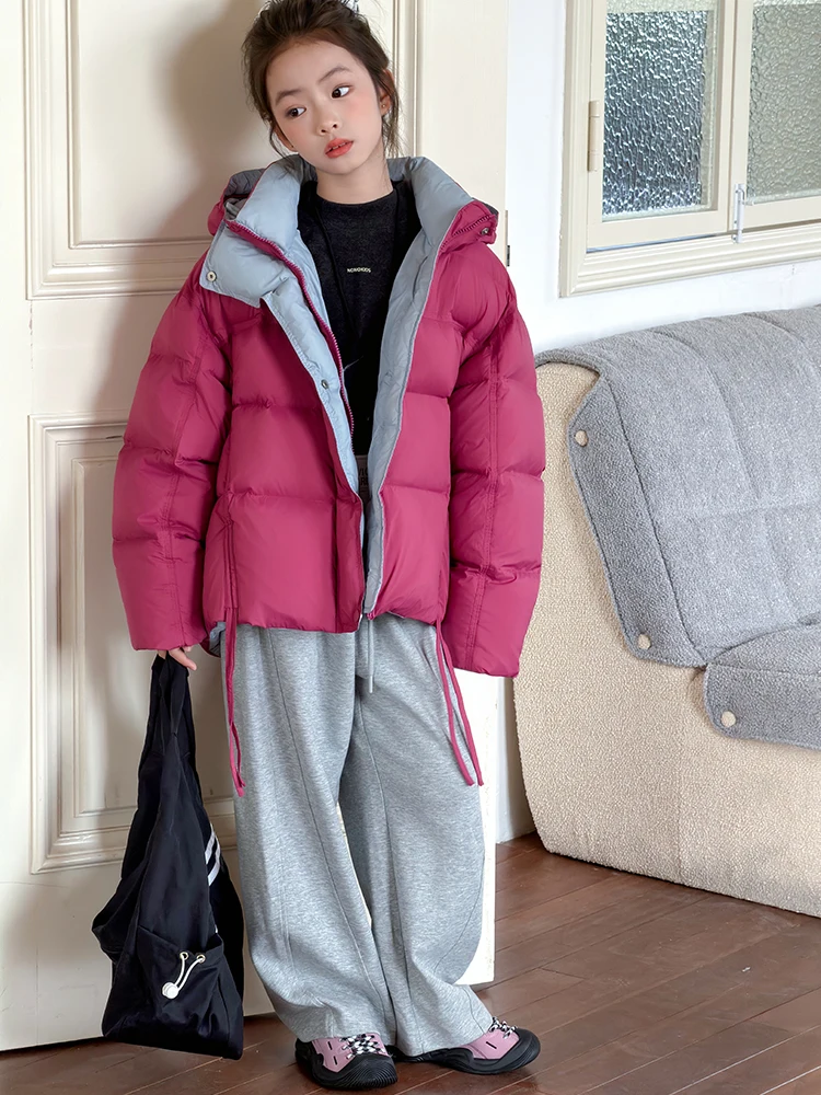 

Trendy Winter Jaet for Girls Du down Coat Warm Casual Sle Hooded Long Sve Pure Color Zipper Closure Coat for Kids