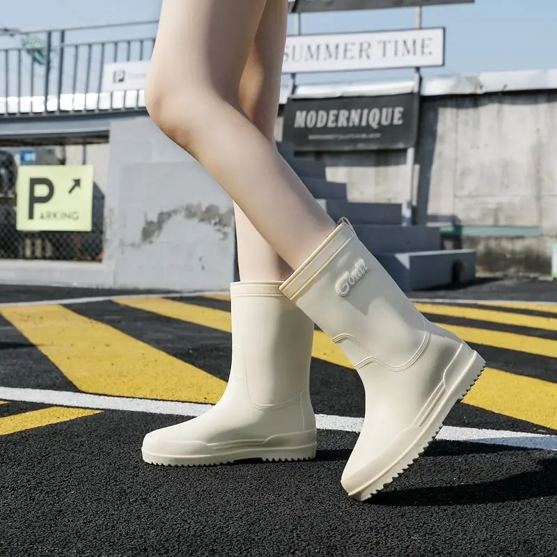

Women's Rain Boots Fashion Anti Slip Mid Calf Soft Sole Long Rain Boots Korean Style for Outdoor Wear