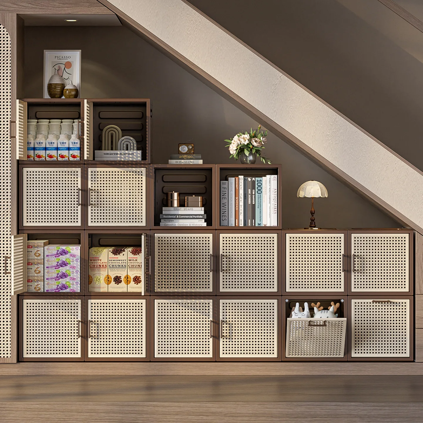 Vintage-style storage cabinet, open storage box, living room side cabinet, freely configurable chest of drawers, storage