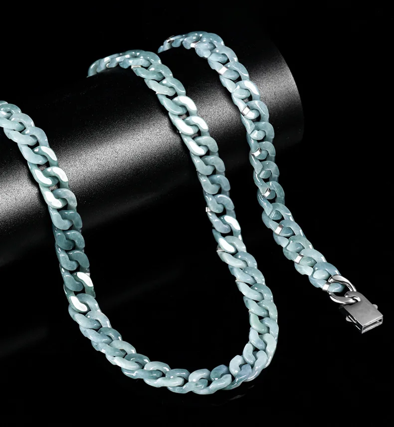 Collar de Jade Natural, cadena cubana, collar de acero de titanio para hombres, regalo de pareja, collar de Jade azul, verde y blanco