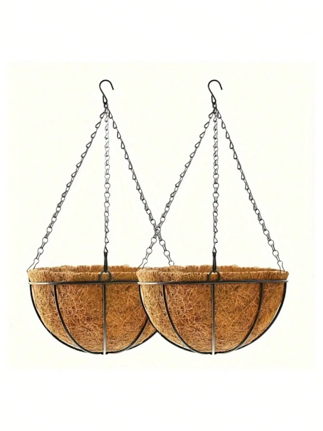 2 Packs, Garden Hanging Baskets 8-16 Inches - Vintage Geo With Coco-Liner, Pack Of 2 Hanging Planter