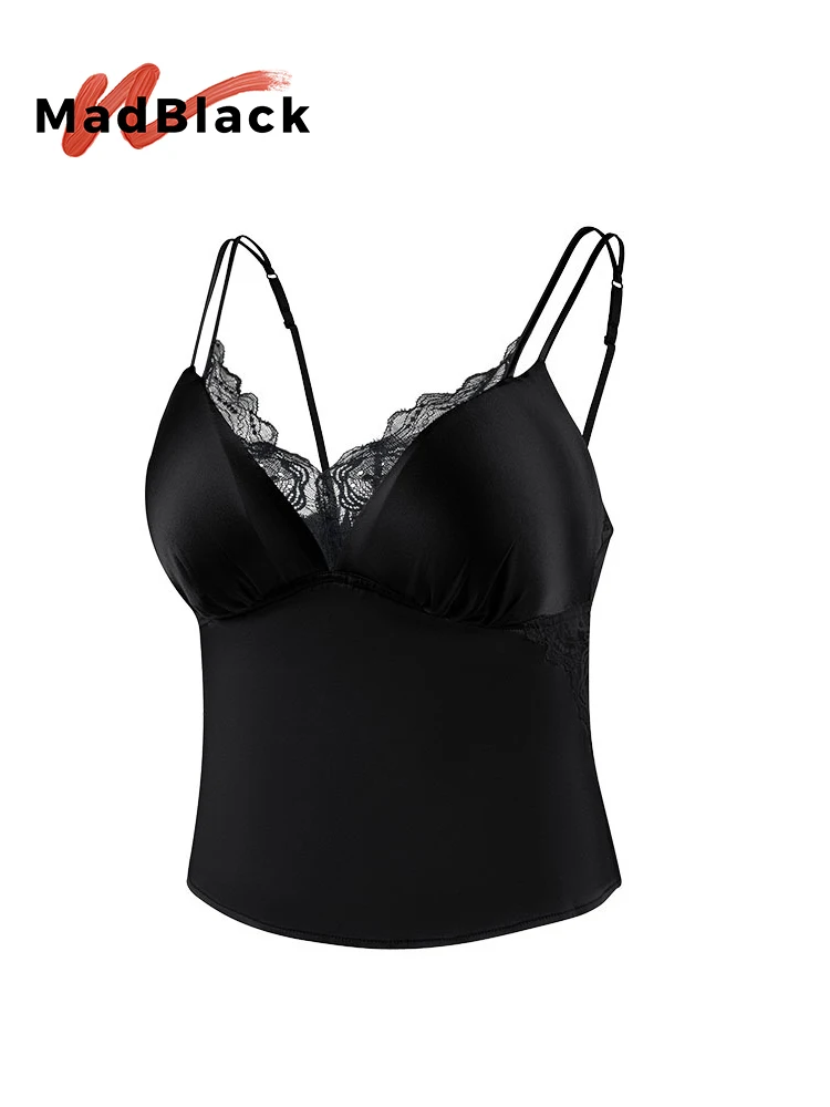MadBlack-19MM 93%Silk Sexy Sling, With Padded Cups, Women Lace Skin-friendly Breathable Thin Camisole, 2026 Summer New T64677CC