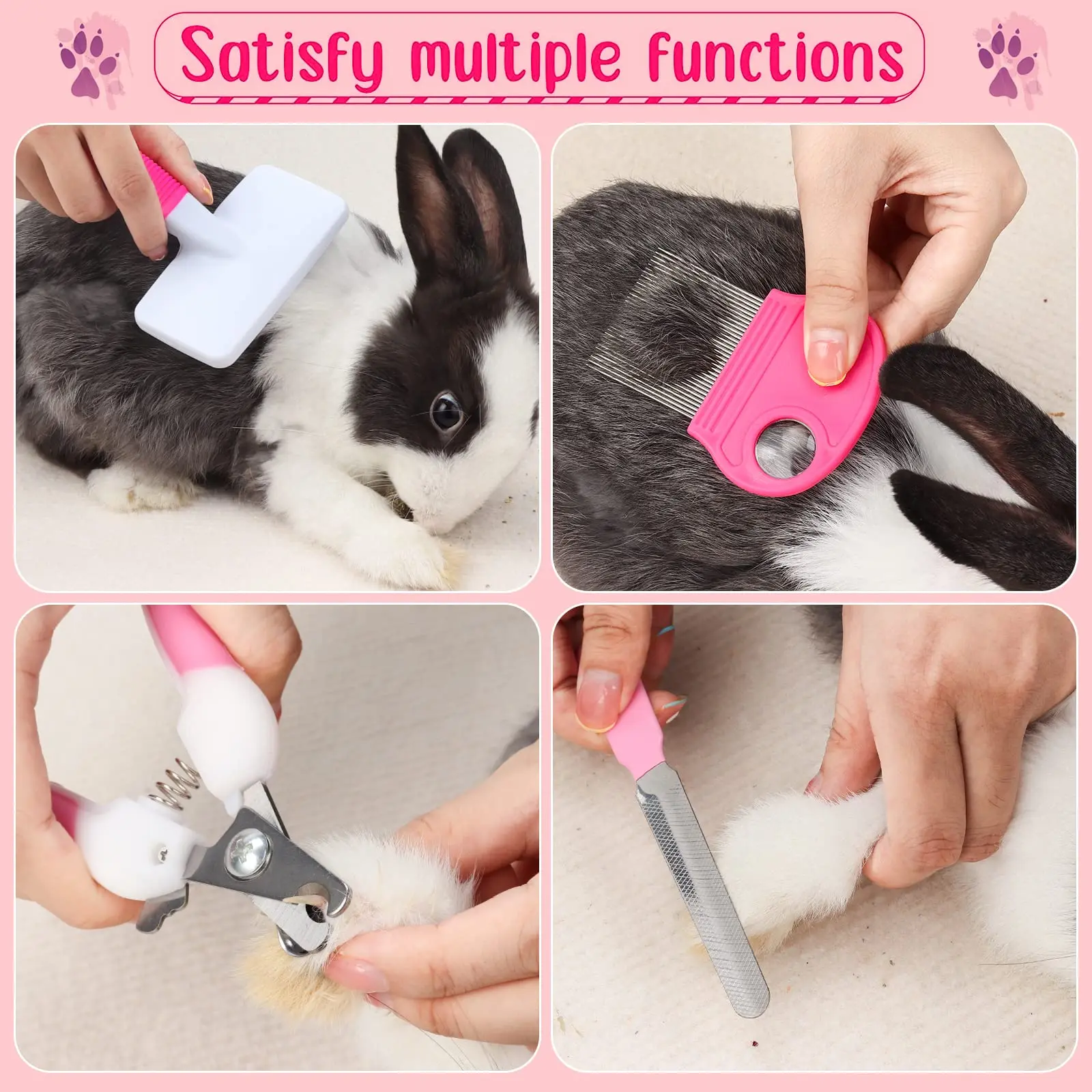 8-piece small animal pink beauty set rabbit beauty set with pet nail clippers and file flea comb