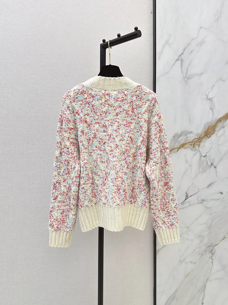 Spring Autumn Fashion Daily Casual Colorful Knitting Cardigan Women's V-Neck Single Breasted Long Sleeve Versatile Coat
