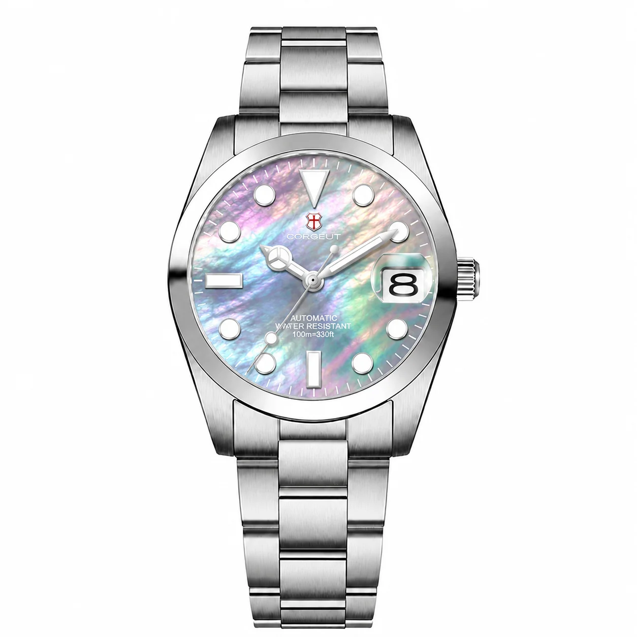 Reloj Corgeut de 36mm para hombre, movimiento automático japonés NH35 con cristal de zafiro, luminoso en naranja, azul cielo y verde.