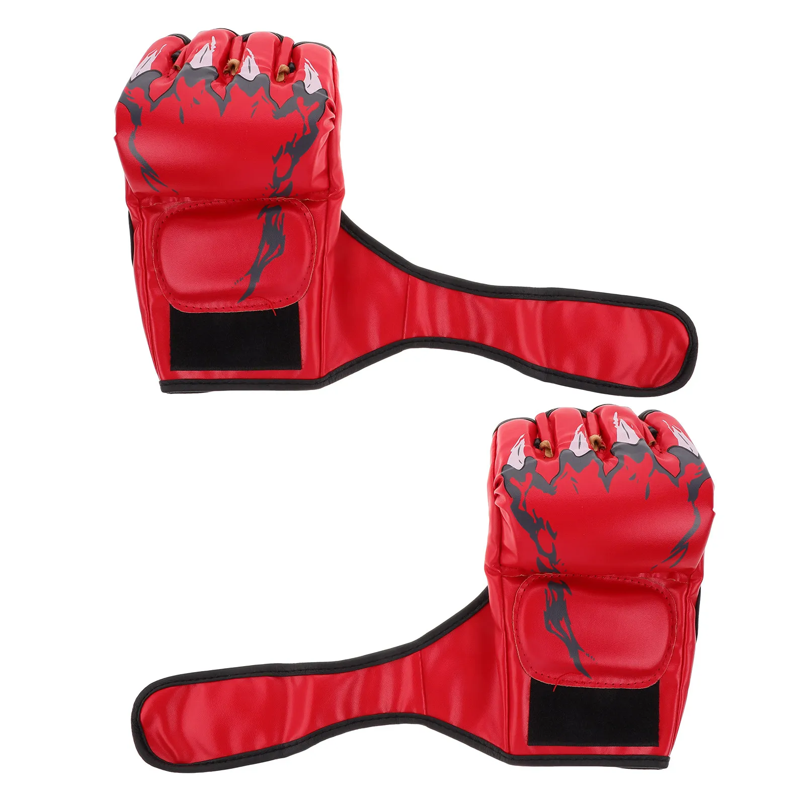 

1Pair Red Fingerless Boxing Gloves for Sandbag Training Mma Sparring Muay Thai Karate Workout Half Finger Design for Adults and