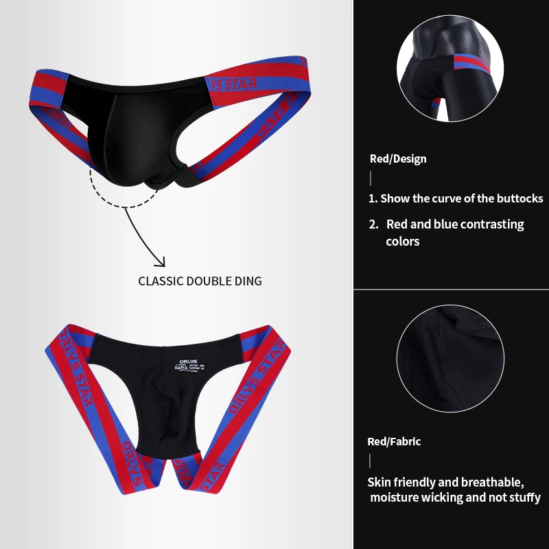 Men Jockstrap Underwear High Elastic Cotton Thongs with Colorful Stripe Waistband Breathable Comfortable Athletic Underpants - view 6