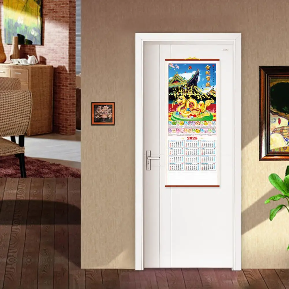 Hanging Shaft Wall Calendar 2025 Chinese Calendar 2025 Chinese New Year Wall Calendar Year of Snake Lunar Monthly for Home