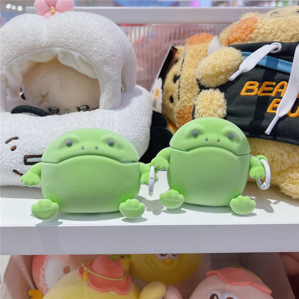 Earphone Case for Airpods 4 2024 Fluff Silicon Protect Cover for Apple Airpods pro 3 2  Bag Desk Decoration Cute Green Sad Frog