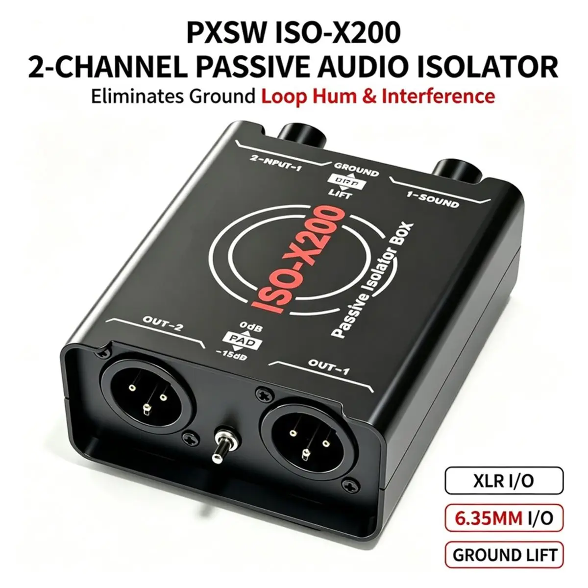 Dual Channel Audio Isolator Noise Reduction Filter XLR/6.35mm Balanced XLR Signal Ground Loop Hum Isolator