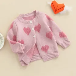 Baby Girl Sweater Fall Winter Clothes Heart Print Long Sleeve Button Closure Knit Korean Cardigan Baby Tops Outerwear Clothing