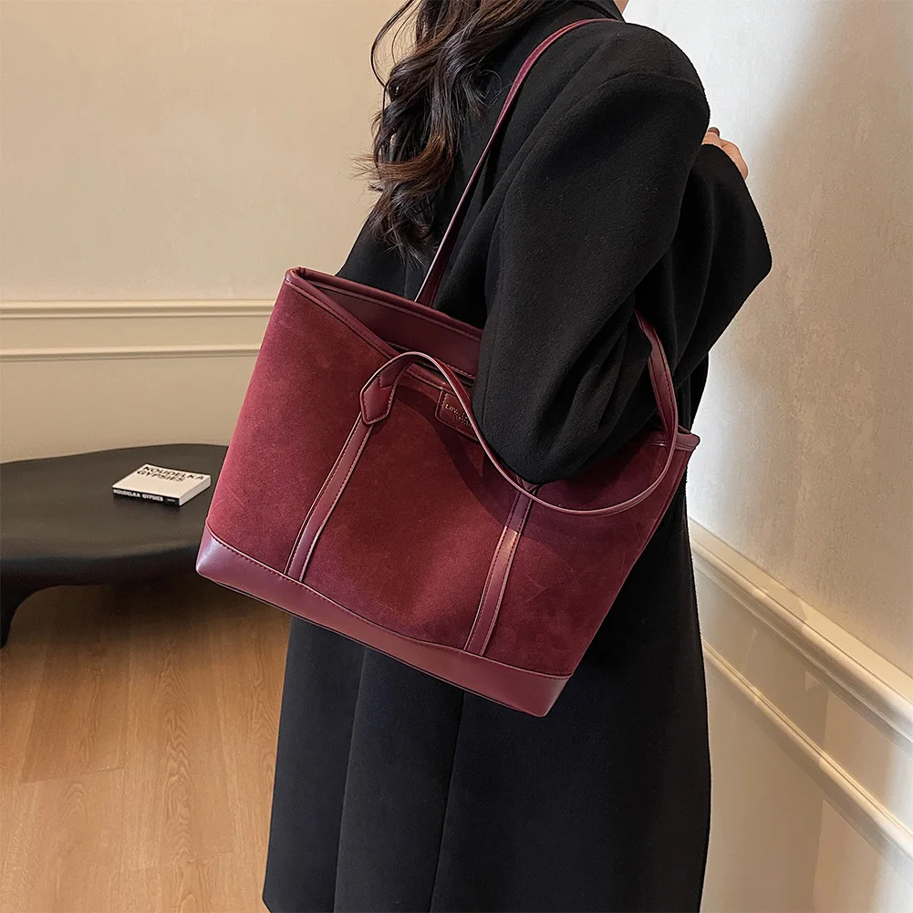 Suede Bag Retro Underarm Bag Suede Shoulder Bag Large Capacity Top Handle Satchel Purse Suede Tote Bag for Women Winter Fall