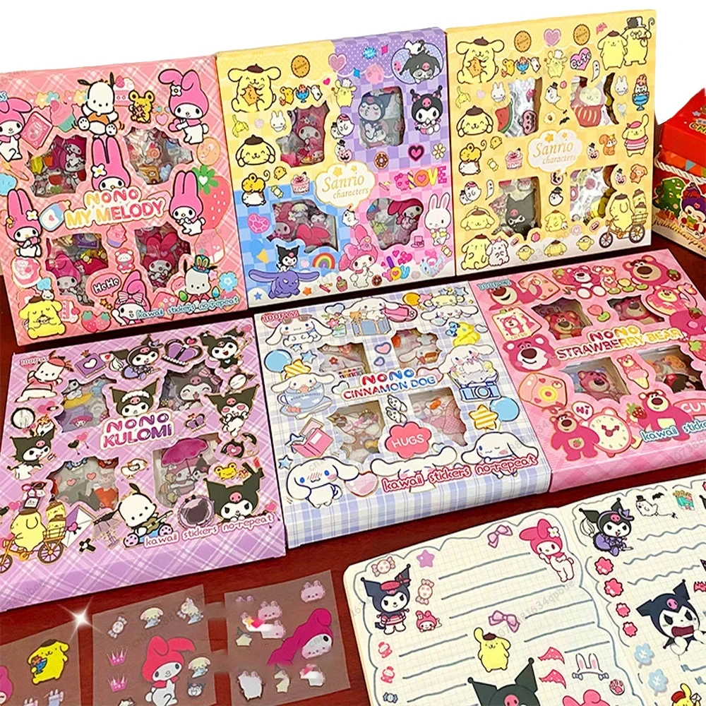 

100Pcs Sanrio Kuromi Melody Cinnamoroll PET Transparent Waterproof Sticker Cartoon DIY Stationery Cup Hand Ledger Sticker Set