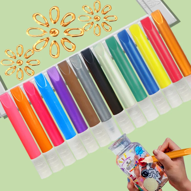 Waterproof Glass Painting Pigment Kit Bake Free, Hand Drawn Outliner Pen for DIY Glass Ceramic Decor Art Supplies