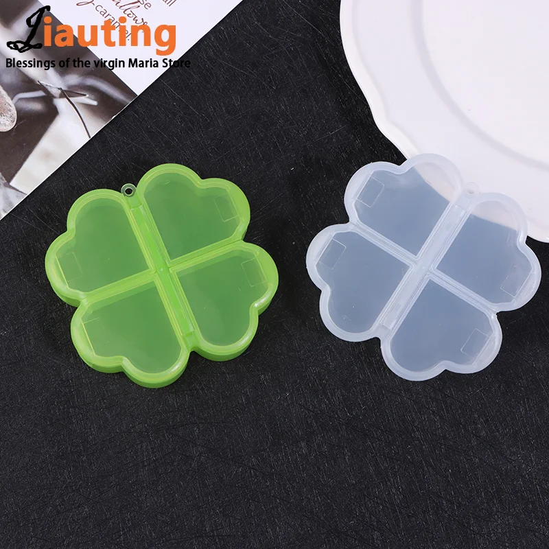 Portable Plastic Pill Storage Box With Independent Opening Design Four-leaf Clover 4 Grids Pill Organizer Drug Separation Box