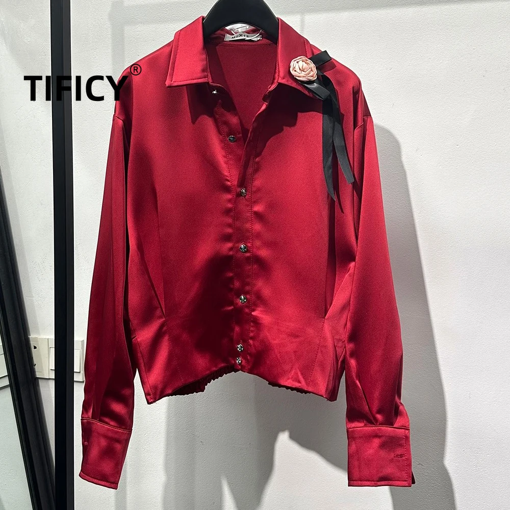 High Street Design Sense French Retro Red Short Long Sleeved Shirt Men's Loose and Lazy Style Versatile Streetwear Shirt Ins