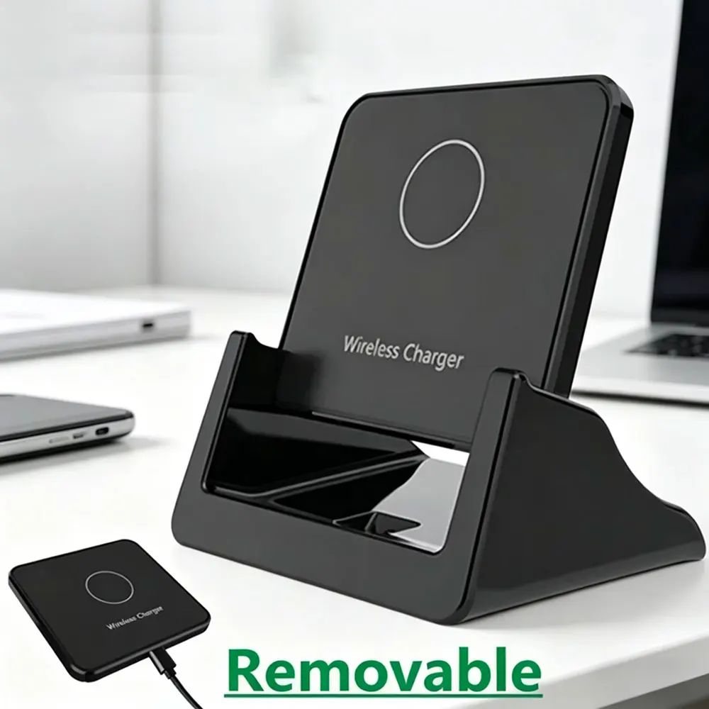 Desktop Removable Wireless Charger Vertical Holder Stand For iPhone 17 16 15 14 13 12 Samsung S25 S24 Xiaomi Quick Charging Dock