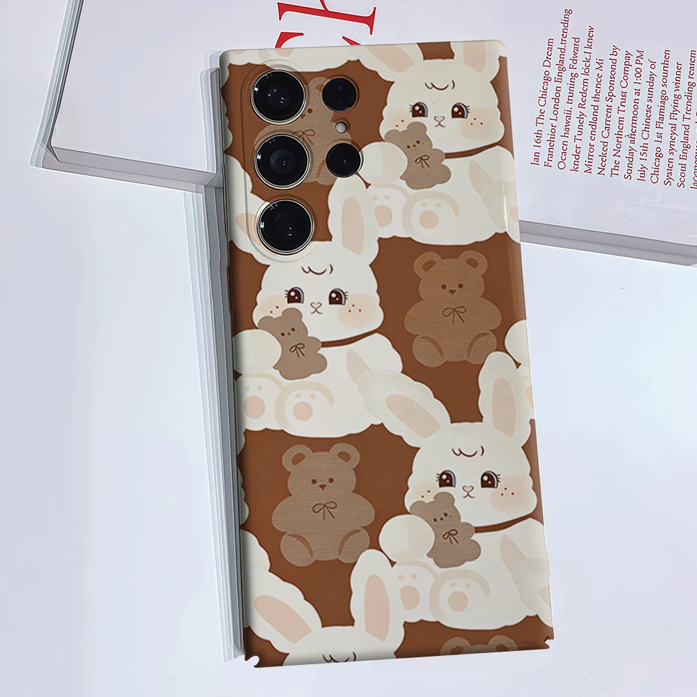 Bear Hug Bunny Phone Case for Samsung Galaxy S26 S25 Ultra S24 S23 Ultra Plus Glossy Double-layer Back Cover