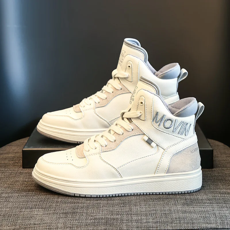 High top small white shoes for girls new autumn/winter 2023 cowhide casual sports shoes flat bottomed and versatile trendy shoes