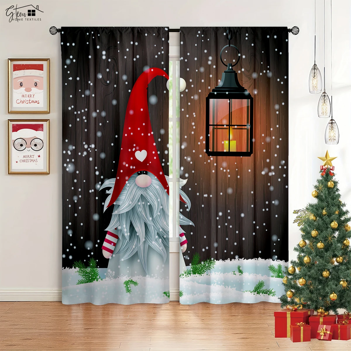 

2-piece set Santa Claus Snowman Elk Cartoon Printed Curtains Bedroom Dining Room Kitchen Christmas Decorative Curtains