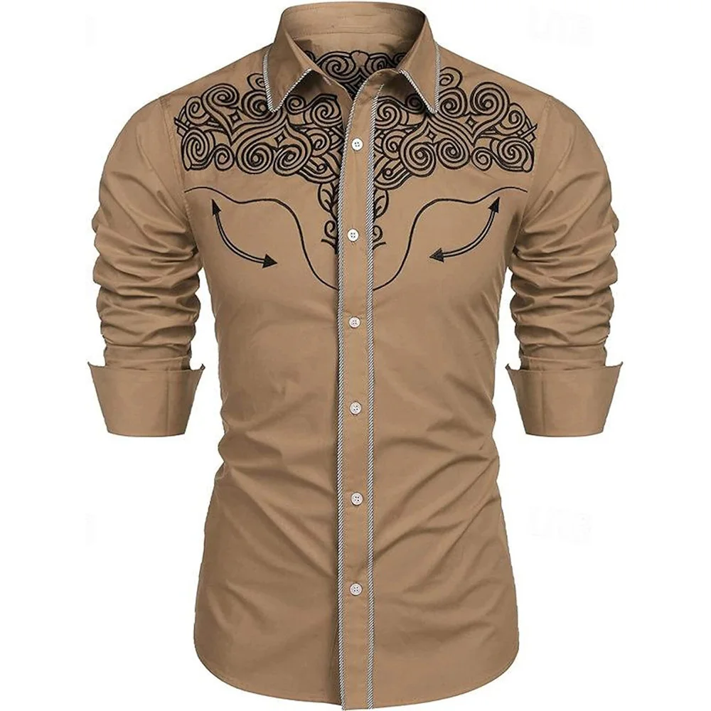 New men formal button shirt long sleeve solid color lapel suitable for spring and autumn wedding daily pocket stitching clothing