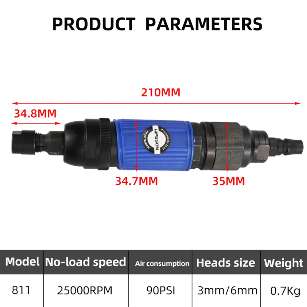 HIFESON Pneumatic Die Grinder Professional Grinding Kit Engraving Polishing Mini Straight Air Tool 3mm/6mm 90PSI