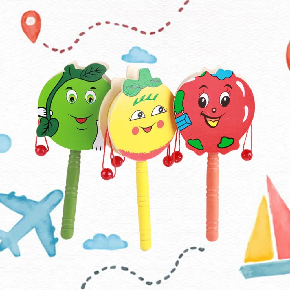 กลองไม้ 3 ชิ้น รูปทรงคลื่น กลองเขย่ามืออเนกประสงค์ สำหรับเด็กเล็ก ฝึกการประสานงานระหว่างตาและมือ พัฒนาทักษะการเคลื่อนไหว ของขวัญสำหรับเด็ก