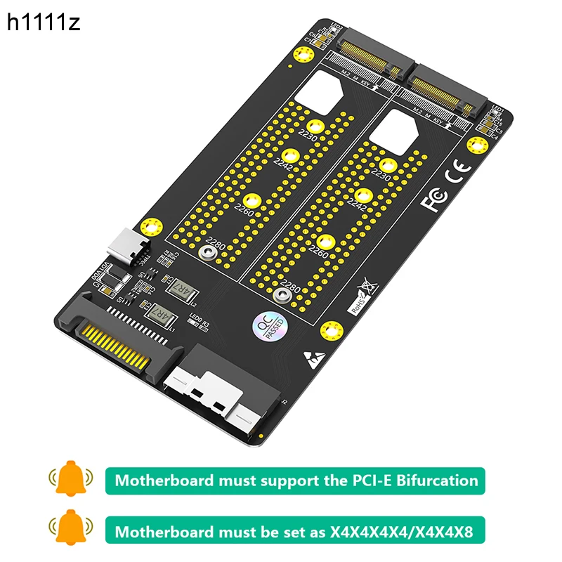 

Dual M.2 NVME M Key to SFF-8654 8i Adapter SATA Type C Power Supply Motherboard Support PCIe Bifurcation M2 SSD Riser Card Board