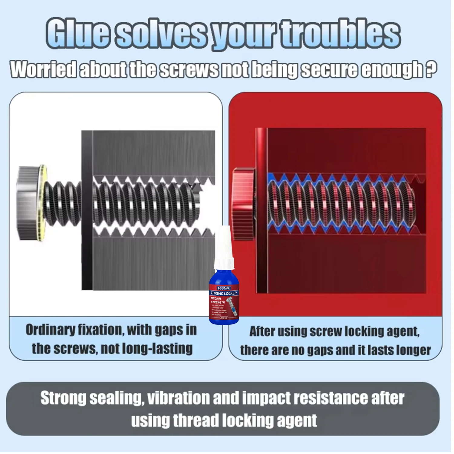 LOOLIFL 6PCS super glue Thread Locking Agent Anaerobic Sealant Screw Glues Anti Loose Fastening Quickly Cured Threadlocker 10ML