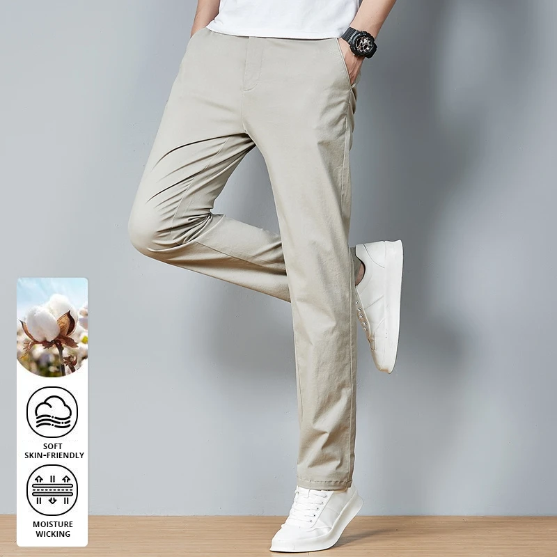 최고급 98% 코튼 새 브랜드 캐주얼 패션 슬림 피트 롱 팬츠 스트레이트 펜슬 streetwear 바지 남성 의류