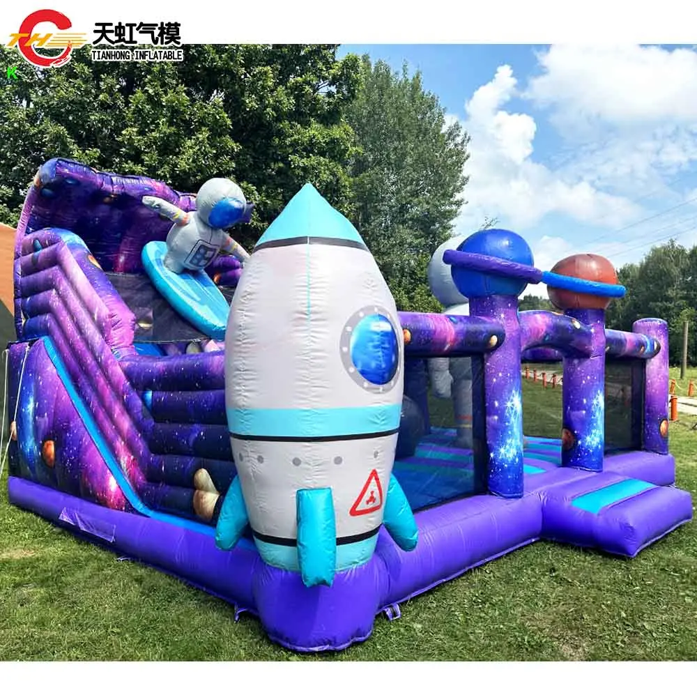 슬라이드 우주비행사 우주 테마 탄력 있는 성을 가진 6x4m 상업적인 팽창식 경비원 운동장