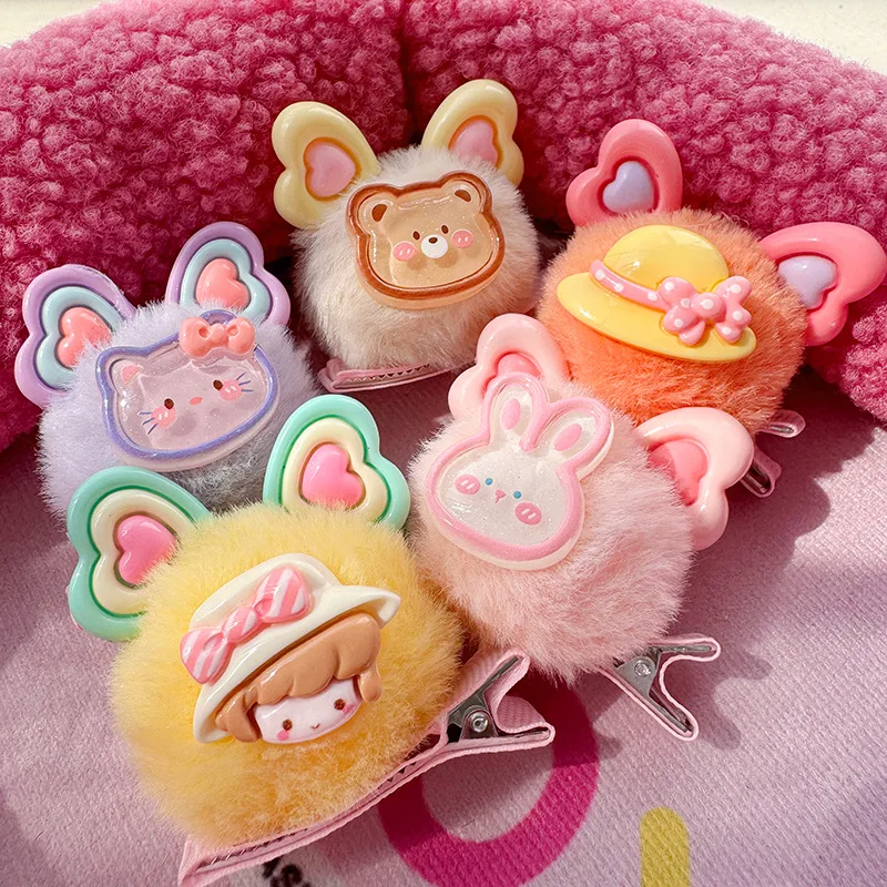 

5pcs Cute Ears Hairball Headpiece Colorful Small Animal Grip Clip Top Clip Little Girl Baby Headpiece Hair Clip