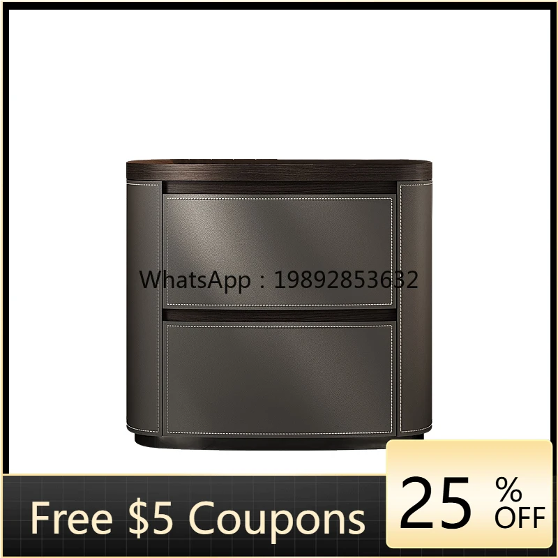 

YFY Italian Minimalist Saddle Leather Bedside Light Luxury Rock Board Bedside Cabinet High-end Storage Cabinet