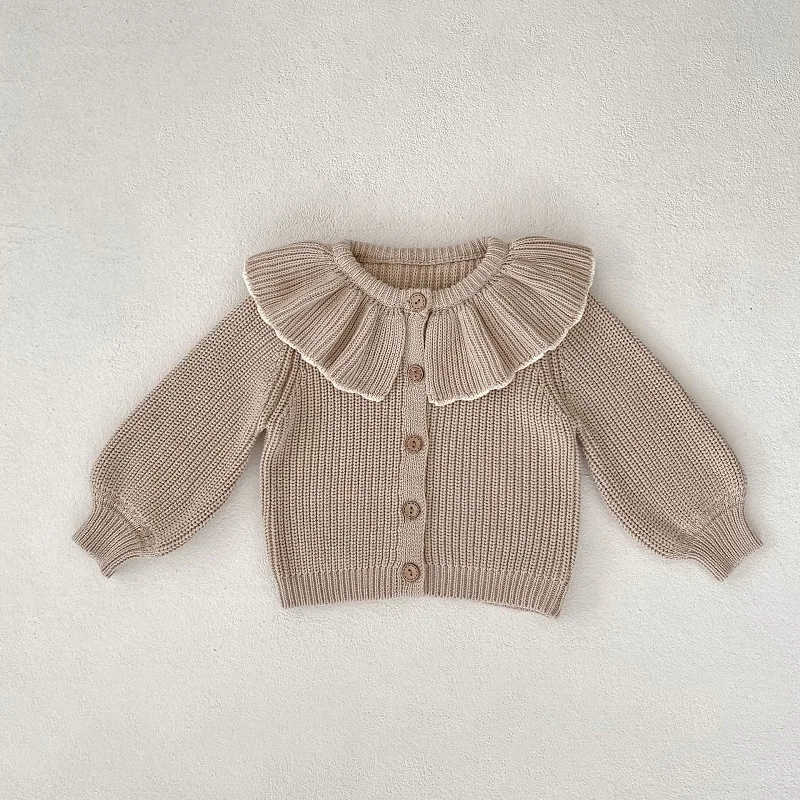 Long Sleeve Cape Collar Knitted Cardigan Coat Outwear Fall Clothes Autumn Newborn Baby Girl Sweater 0-3Years Kid Solid Color