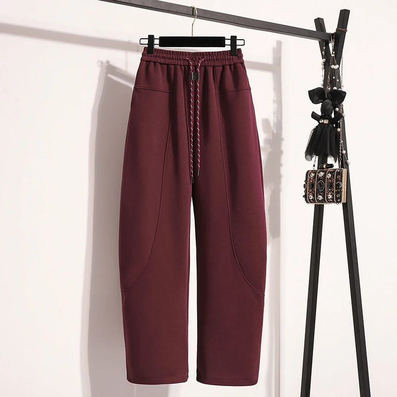 

Spring Fall New Casual Wide Leg Pants Women‘s Elastic Waist Fashion Versatile Solid Color Tapered Lounge Utility Sweatpants