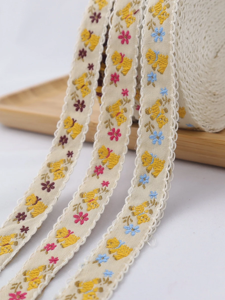 18mm 3Yards Or 20Yards Lovely Bear Little Floral Manually Handmade Embroidery Lace Ribbon Fabric For Hari Colthing Accessories