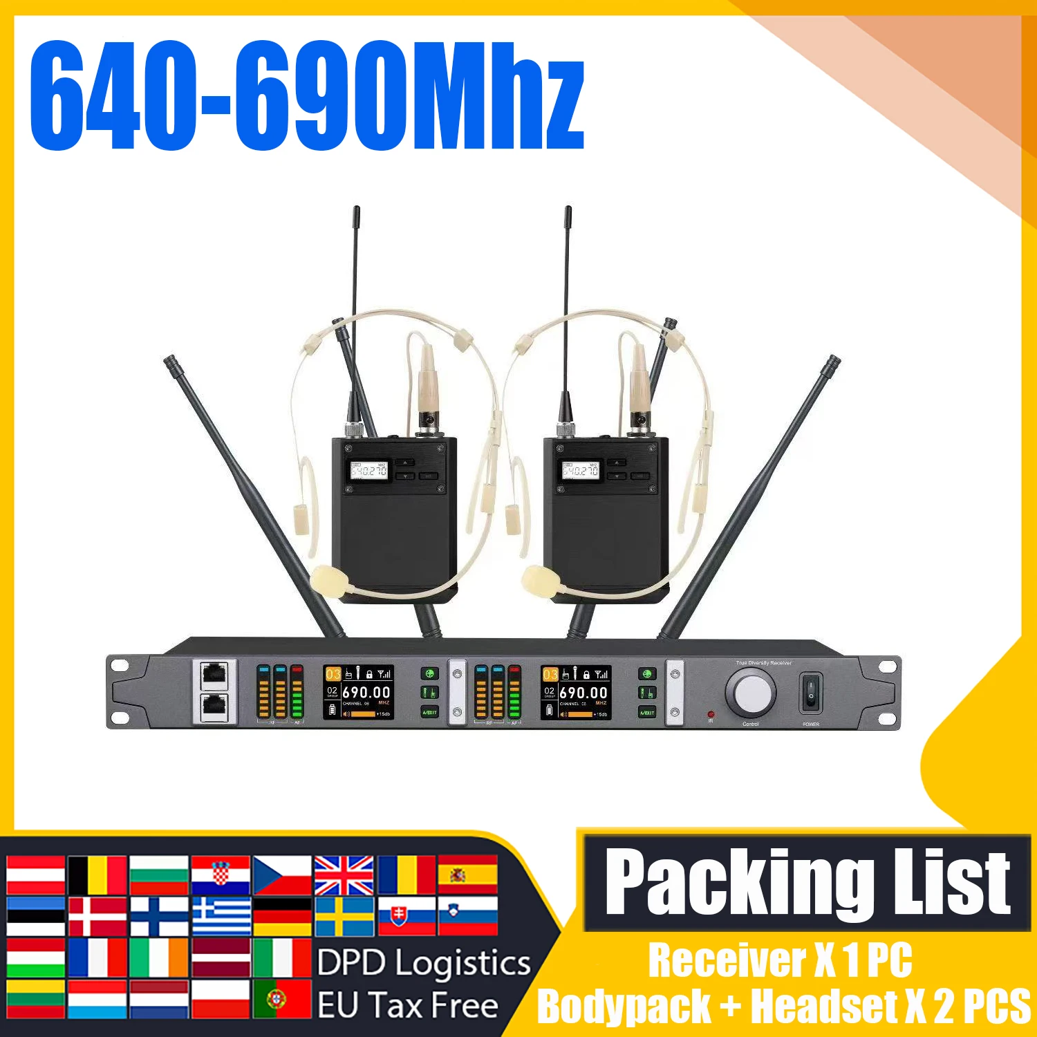 ADUZIC Pro-X1 X2 Drahtloses professionelles Mikrofone Bühnenmikrofon 500/600 MHz Handkopfbedeckung Schwanenhalsmikrofon mit Spektrum 200 m 9