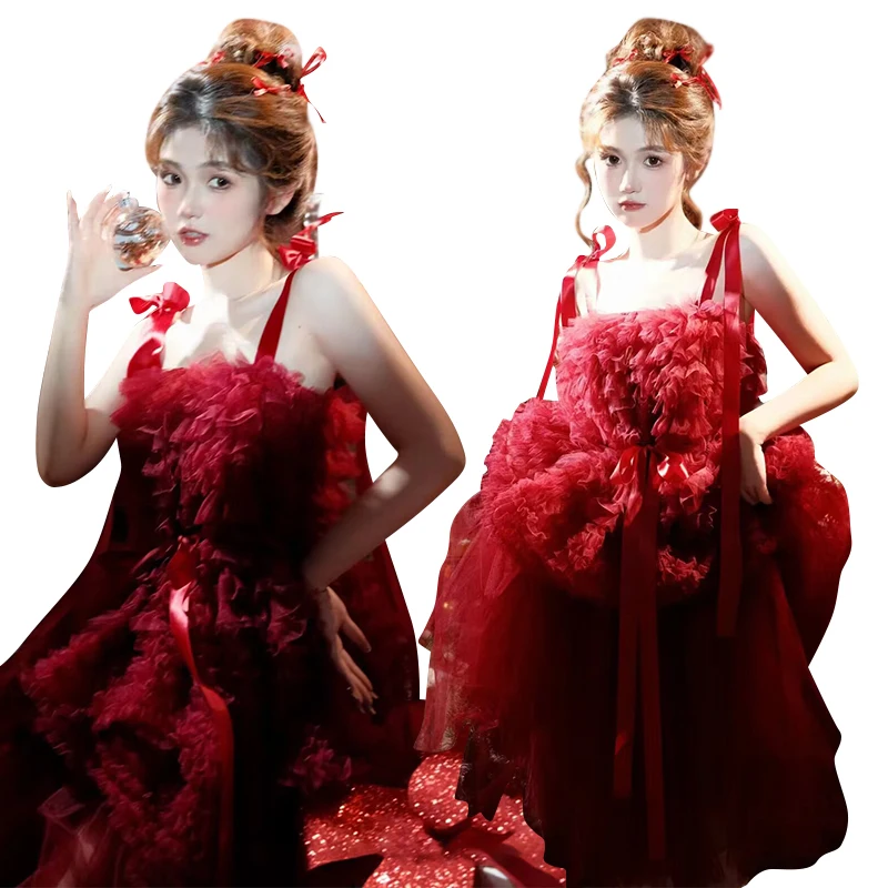 Robe de Noël Lolita pour fille, robe de photographie d'art, personnalité mignonne, rouge, hiver