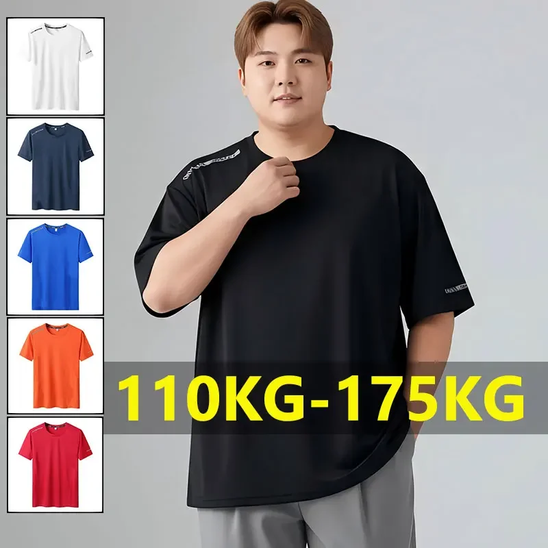 الصيف تي شيرت الرجال 6XL 7XL حجم كبير الحرير الجليد قصيرة الأكمام في الهواء الطلق الترفيه الرياضة تنفس التجفيف السريع تشغيل اللياقة البدنية #1