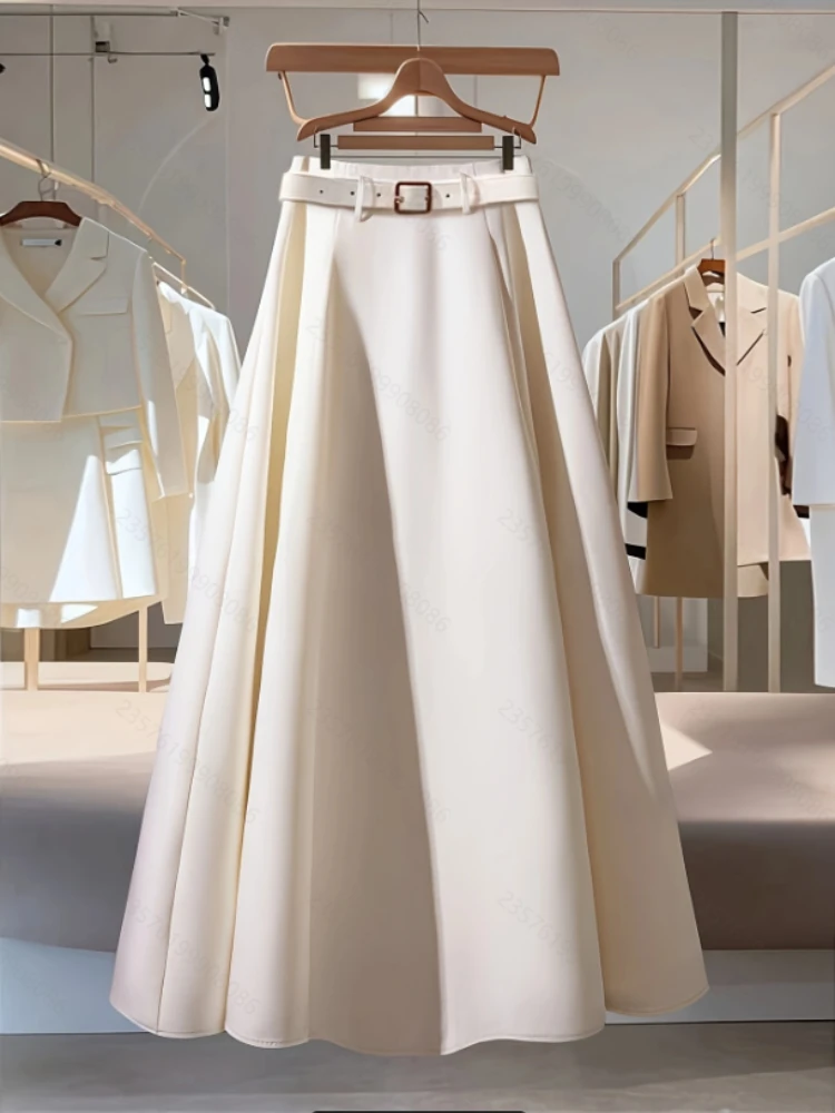 Casual elegante minimalistische stijl hoge taille A-lijn rok dames kantoor werkkleding witte uitlopende midi rok klassieke Koreaanse chique outfit