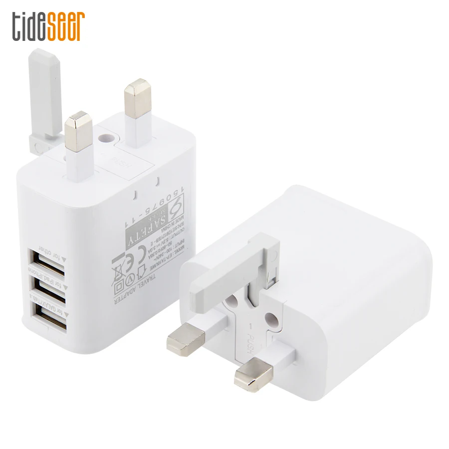 

3-Ports UK Plug USB Wall AC Charger Travel Adapter For Samsung Galaxy S4 S5 Note 3 for iPhone Xiaomi Huawei Tablets 500pcs