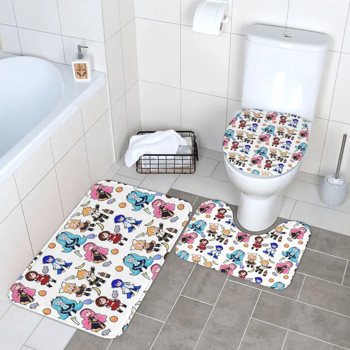 ボーカロイドちびカオス！-3-個のバスマットバスルームセットトイレ蓋カバー家の装飾ノンスリップカーペットフロアラグ