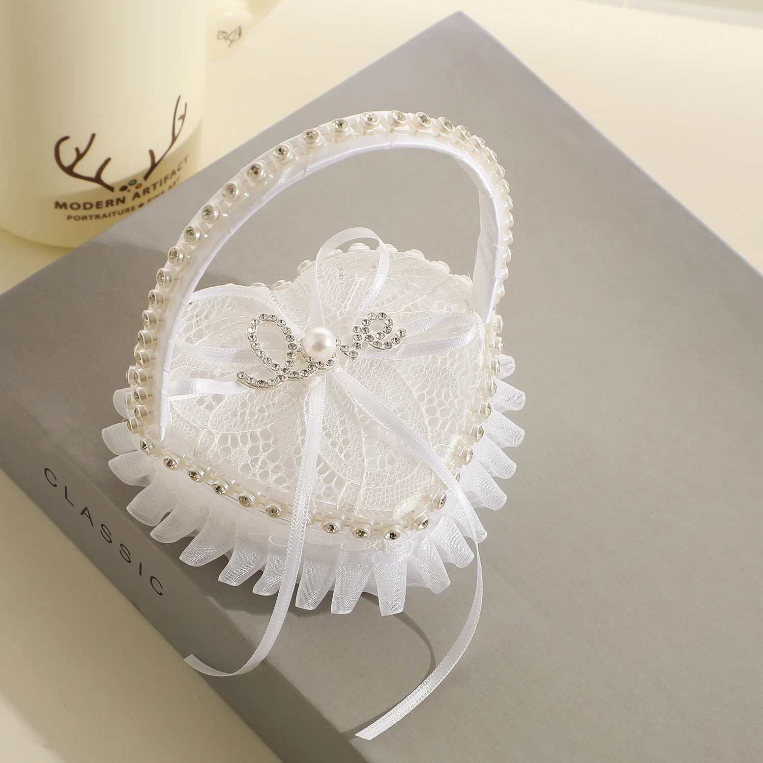 ホットファッション新しいリング枕結婚指輪ボックスレースラブリングケア結婚式の花嫁のジュエリー収納ボックス