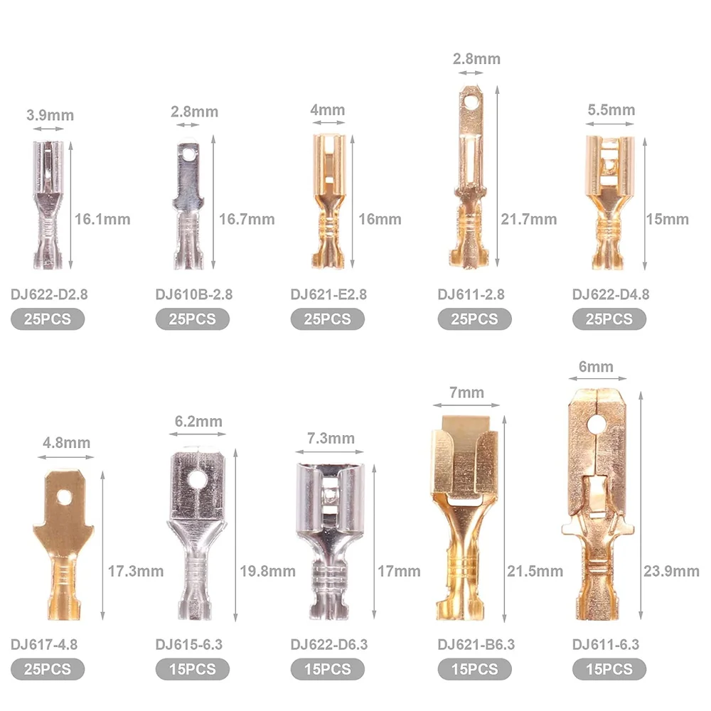 210PCS 2.8mm 4.8mm 6.3mm Wire Spade Connector Male and Female Quick Splice Wire Crimp Terminal Block Assortment Kit for DIY Boat