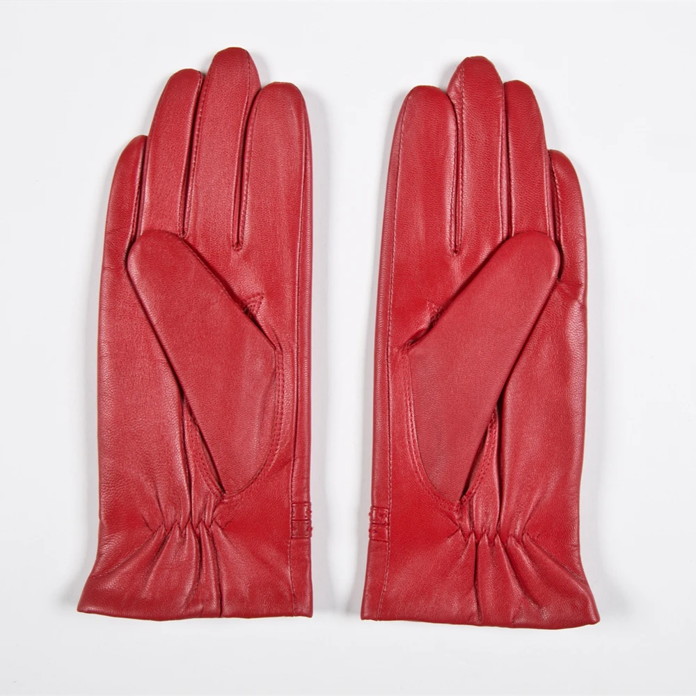 GOURS Winter Real Leather Gloves Women Red Genuine Goatskin Gloves with Fleece Lining Warm Driving Fashion Bowknot New GSL006