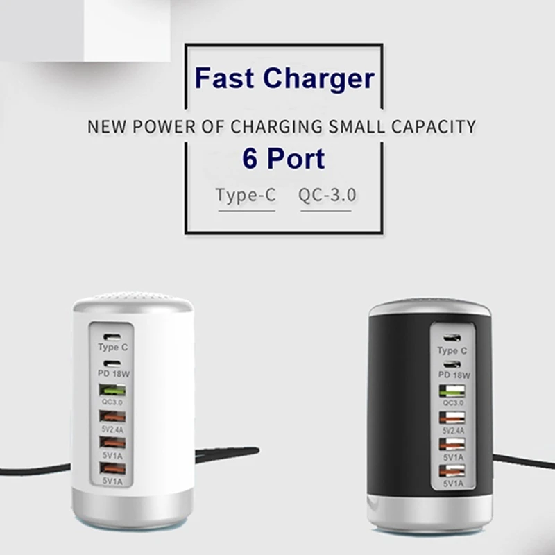 65W USB Fast Charger HUB Quick Charge QC3.0 Multi 6 Port USB Type C PD Charger Charging Station US Plug