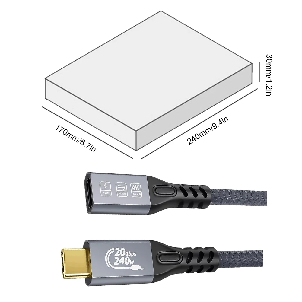 0.25/0.5/1/2M PD240W USB C Extension Cable Male To Female USB C To C Fast Charging Cable USB3.2 20Gbps for iPhone 15 for Samsung