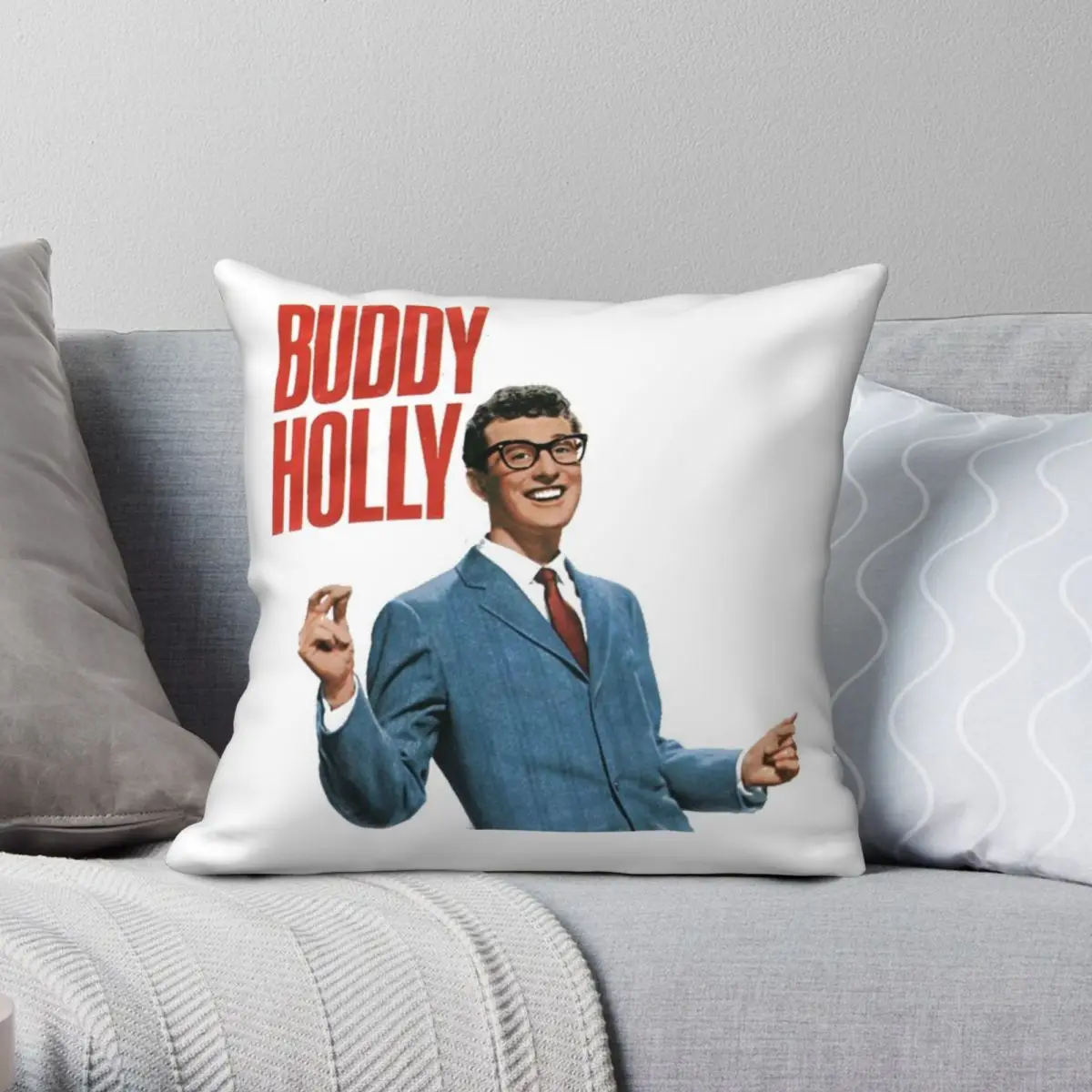 Buddy Holly Square Pillowcase Polyester Linen Velvet Printed Zip Decorative Pillow Case Car Cushion Cover 45x45