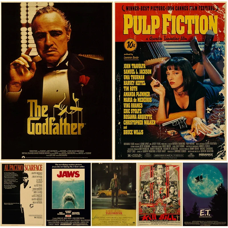 Affiches de films classiques vintage, impressions rétro, Pulp Fiction, affiche de parrain, film rétro, décor de chambre à la maison, art esthétique,