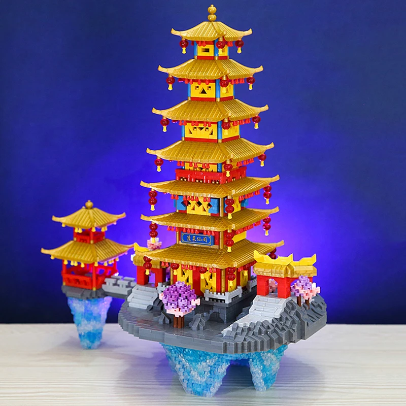 YZ 086 World Architecture Penglai Pavilion Tower Cloud Palace Island Mini Diamond Blocks Bricks Building Toy For Children No Box